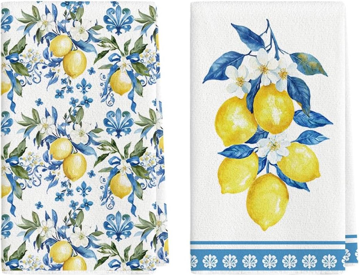 Theedoeken Set - Keukendoeken - Keuken Decor - Zacht Polyester - 42 x 65 cm - Citroen Print
