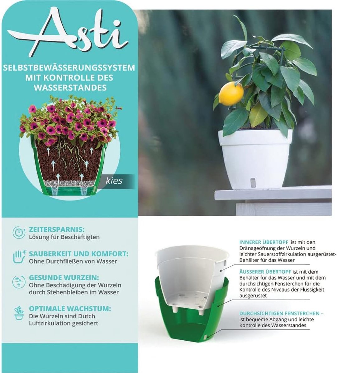 Zelfbewaterende Bloempot - Pot met Waterindicator - Planten Verzorgen - Waterniveau Zichtbaar - 23.5 cm Diameter - Antraciet Wit — cadeau in Wonen & Interieur - foto 7