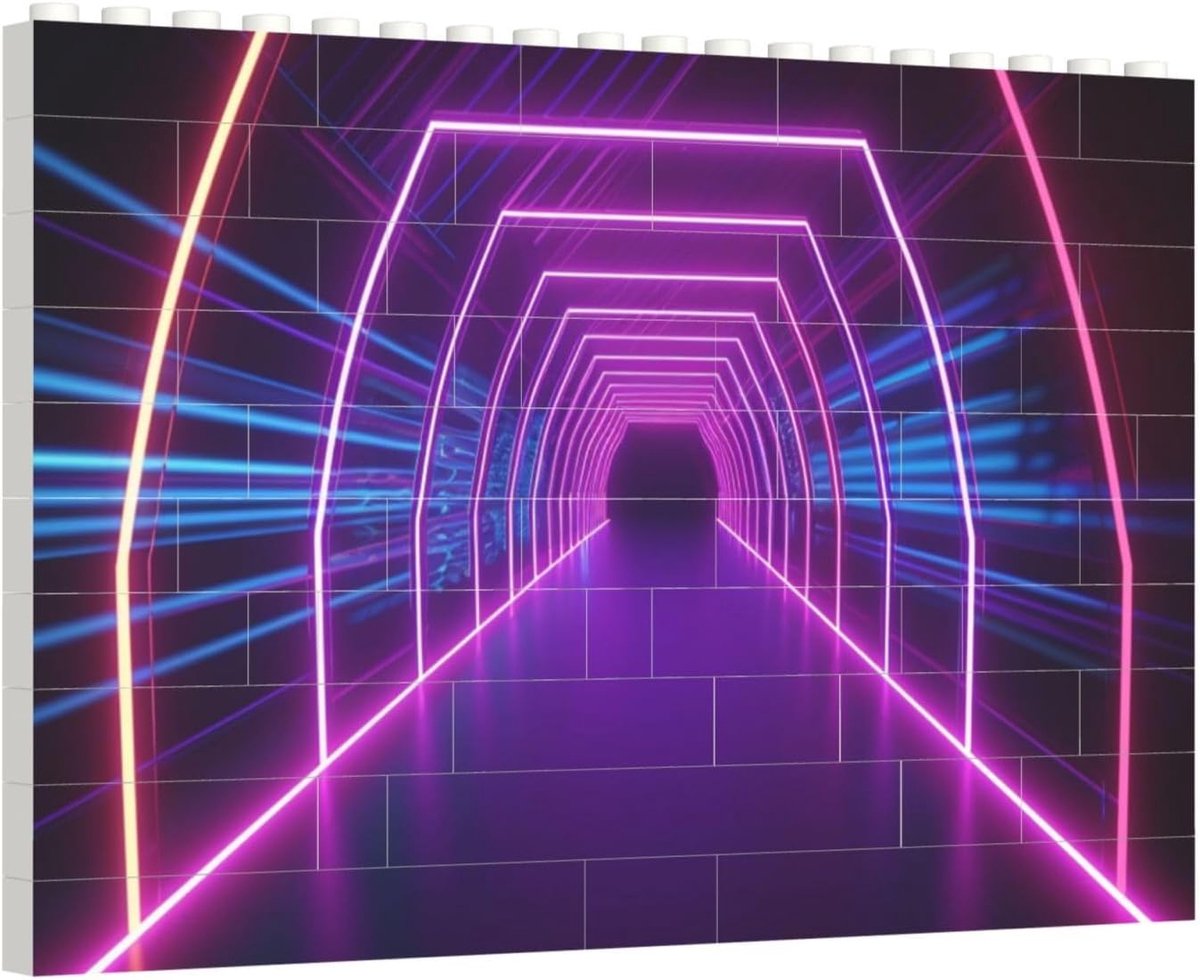 Bouwstenen Puzzel - Foto Blokken - Decoratie Huis - Gepersonaliseerde Foto - 14.4 x 9.8 cm - Neon Lights Tunnel
