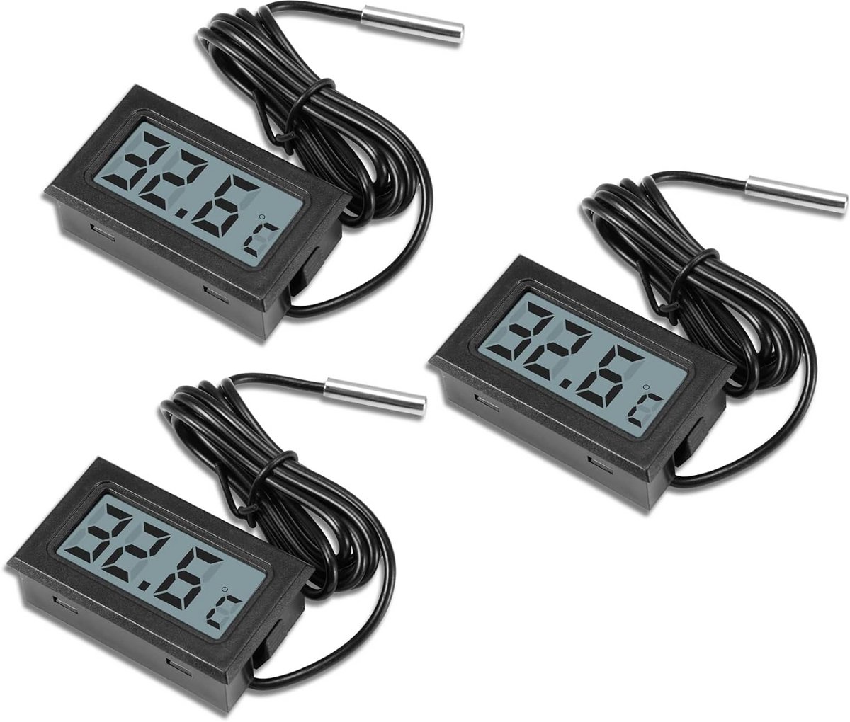 3 stuks Digitale LCD Thermometer met Externe Sensor voor Koelkast en Aquarium -50C tot 110C