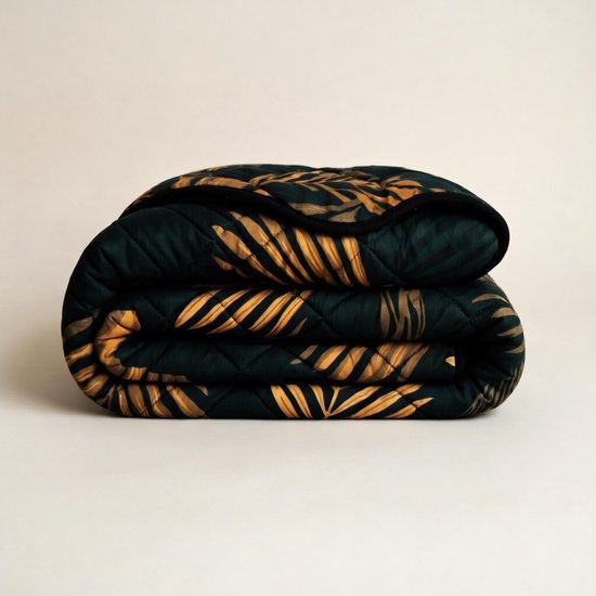 YNOT Dreambed Signature - Mat Satijn Leaves Green Gold - 200x220 - Tweepersoonsdekbed - Dekbed Zonder Overtrek - Dreambed Signature - Wasbaar Hoesloos Dekbed - 30 dagen proefslapen - Dekbed met vaste overtrek