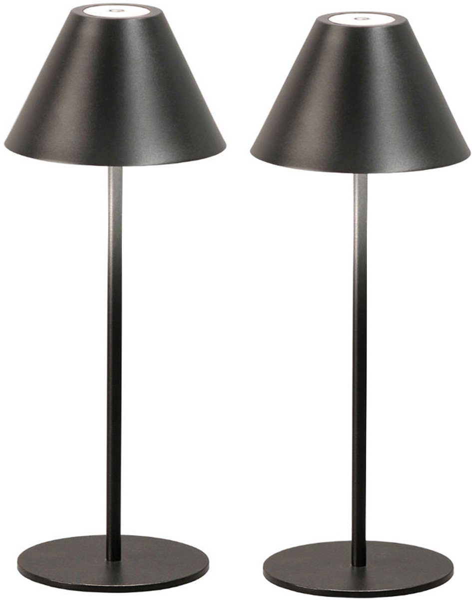 LED tafellamp met touchdimmer buitenlamp terraslamp tuinlamp balkonlamp zwart lamp op batterijen, 2 hoogtes selecteerbaar, 2W 190lm warm wit, DxH 14 x 36 cm, set van 2