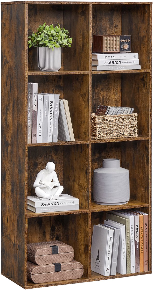 Vasagle Boekenkast - Met 8 Vakken - Vrijstaand - Voor Woonkamer Slaapkamer Kantoor Vintage bruin
