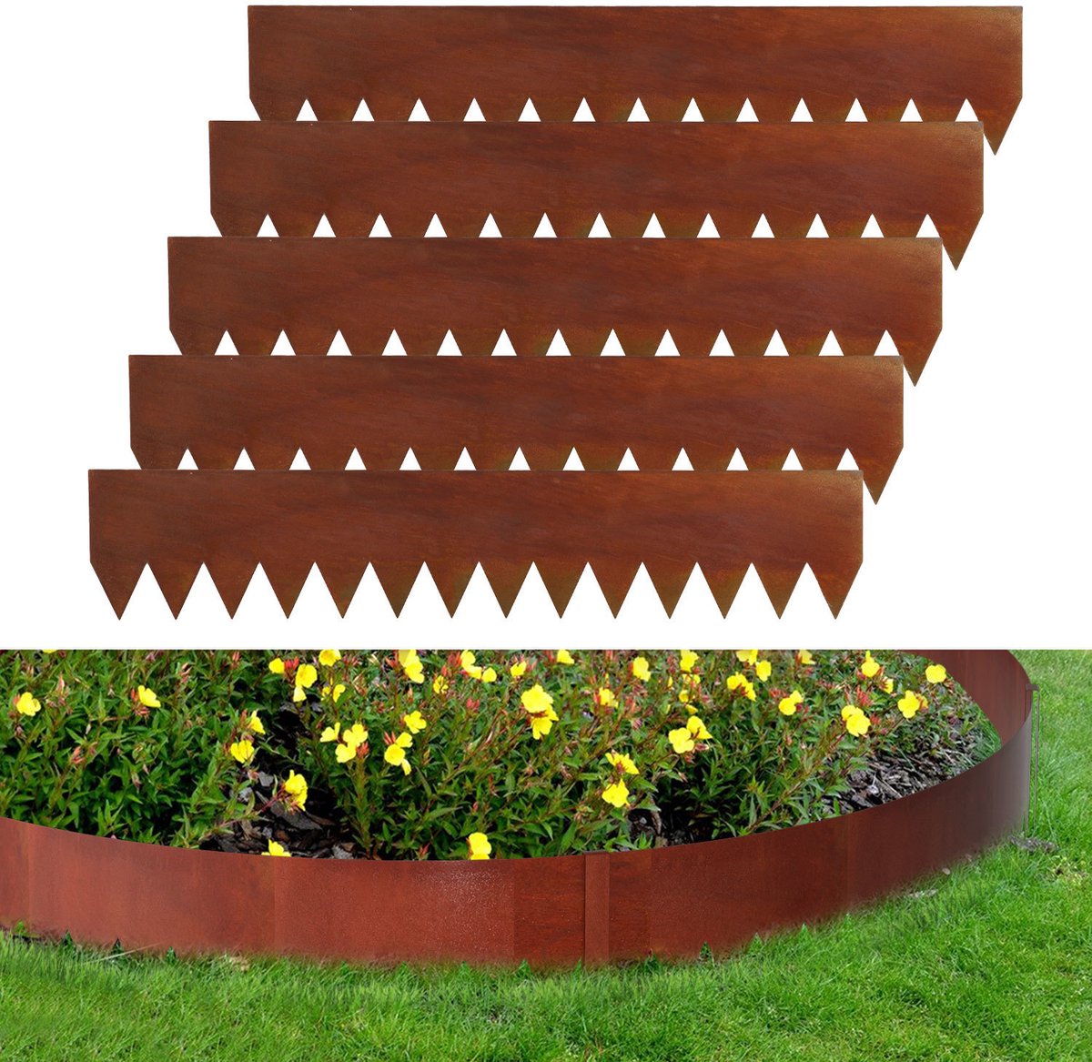 Borderranden Gazonranden met tips Metalen verzinkt - Graskanten Palissade Tuinafboording - Wortelbegrenzer flexibele Perkranden met handschoenen - Roest 100 x 20cm 25m