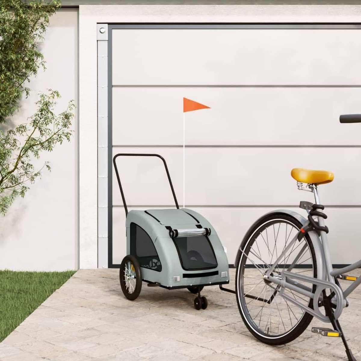 Hondenfietskar - Fietskar hond - Vervoer huisdier - Waterdicht oxford stof - 124 x 63 x 66 cm - Grijs