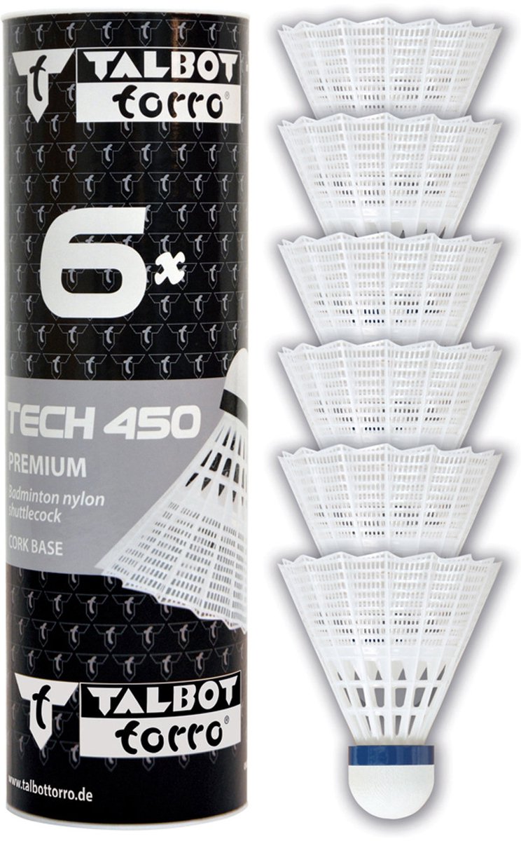 Talbot Torro Badminton Shuttles Tech 450 Wit/blauw 6 Stuks