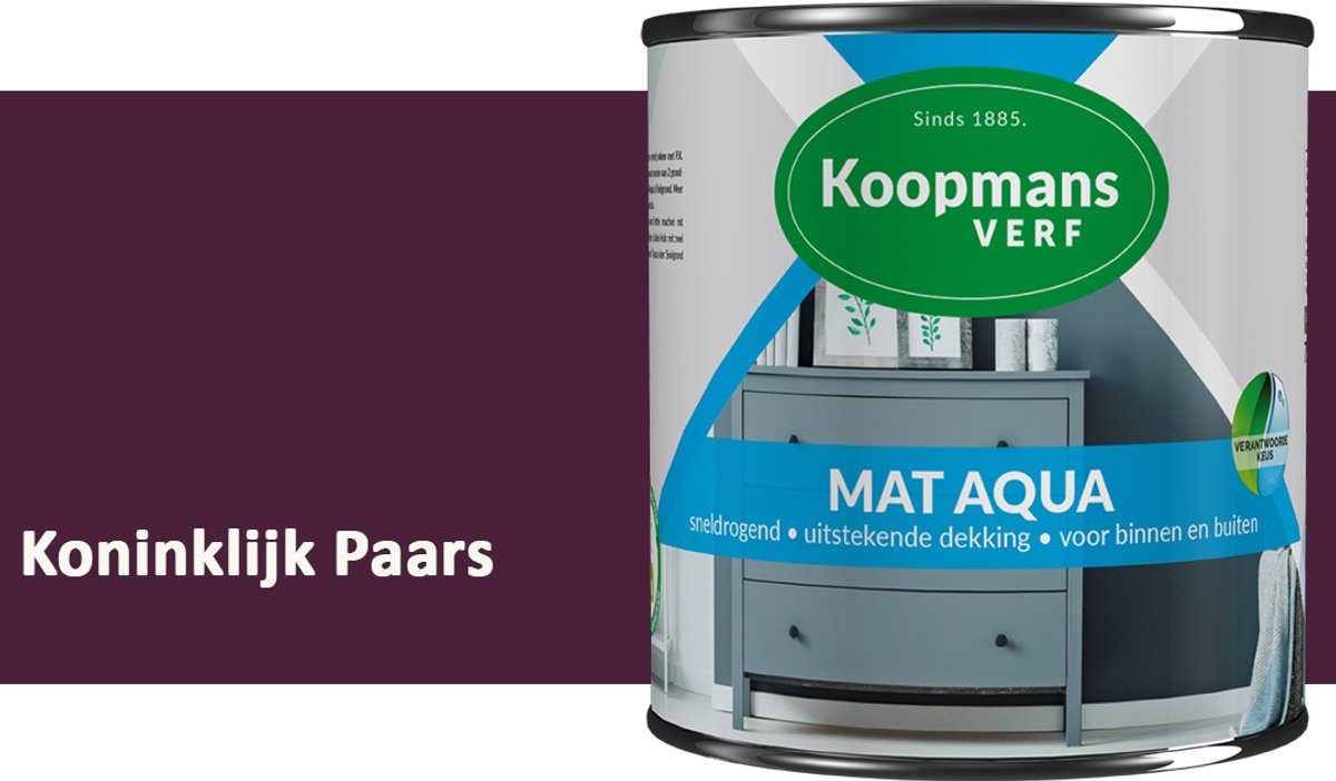 Koopmans Mat Aqua – Matte Lakverf – Streeploze Verf – Voor Deuren, Kozijnen & Meubels – Koninklijk Paars – 750 ml