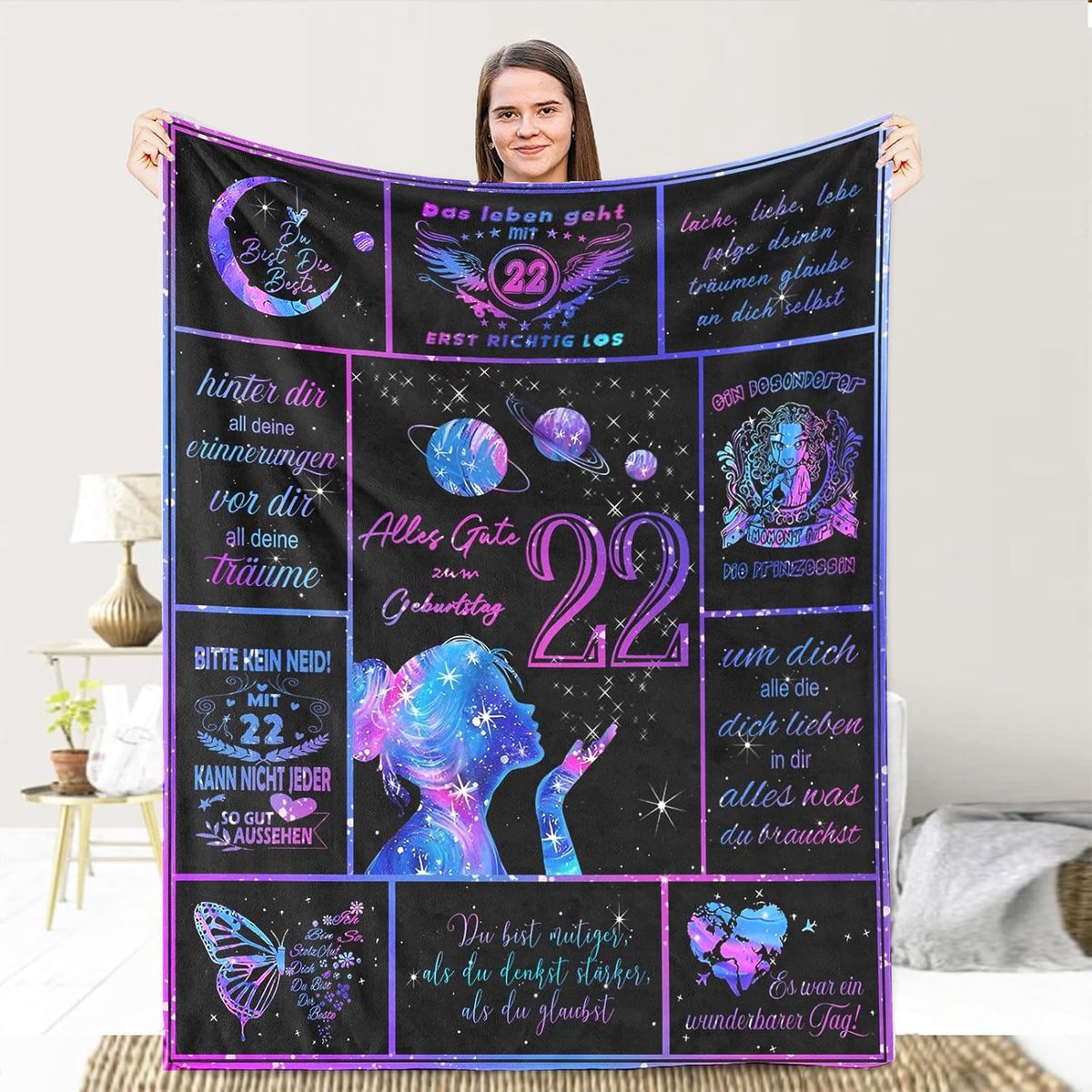 Knuffeldeken met spreuk - Positief aanmoedigen - Cadeau voor dochter - Hypoallergeen flanel - 150 x 200 cm
