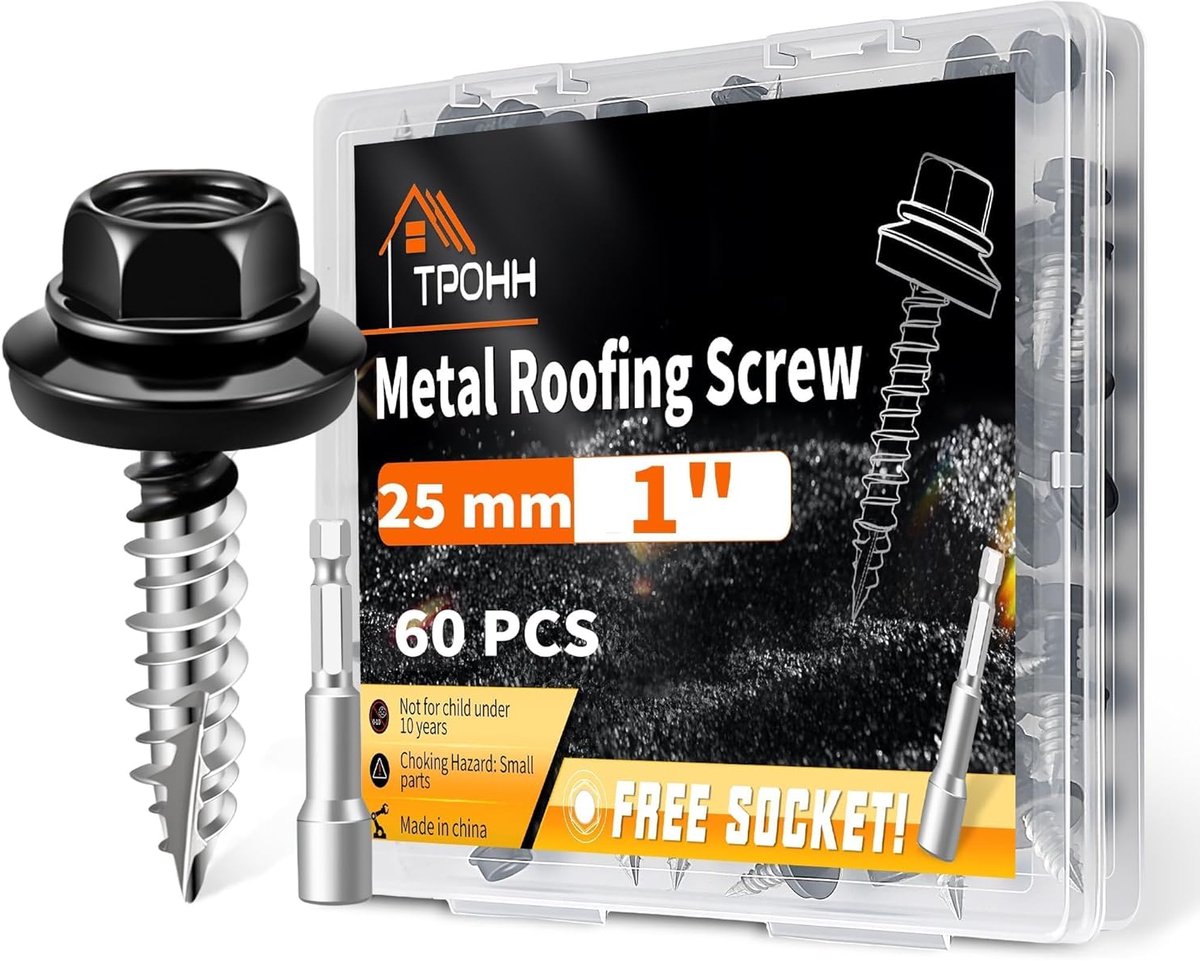 Zeskantige dakschroeven - Dakbedekking schroeven - Dak- en gevelbouw - EPDM sluitring - 48 x 25 mm - Zwart