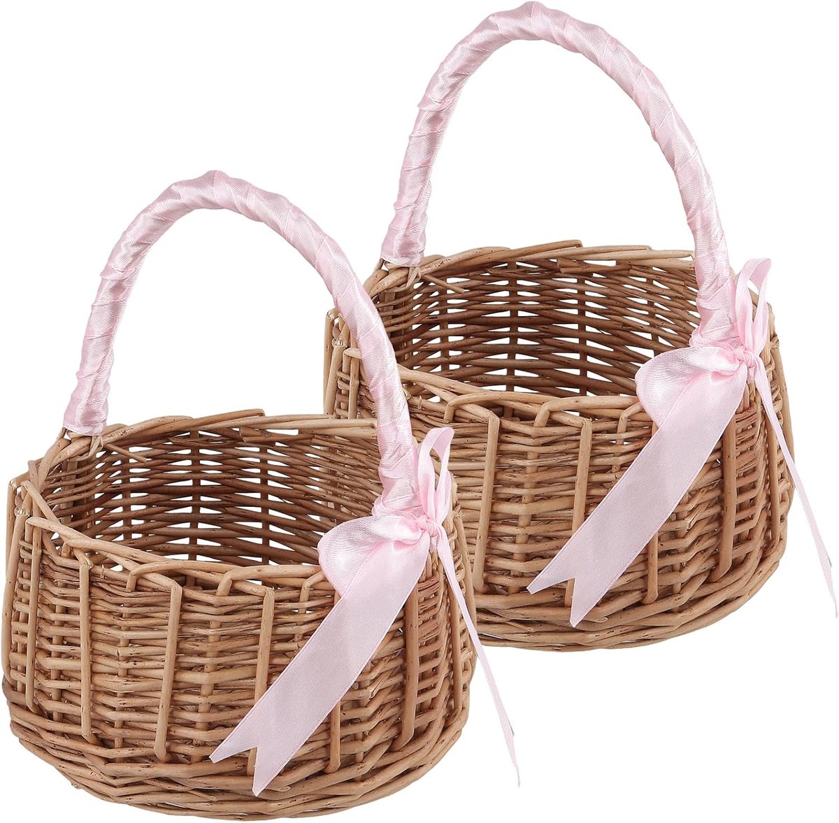 Bloemenmeisjesmand Set - Bruiloft Mandjes - Bruiloft Decoratie - Handgevlochten Rieten - 19 x 15 cm - Wijnkleurig
