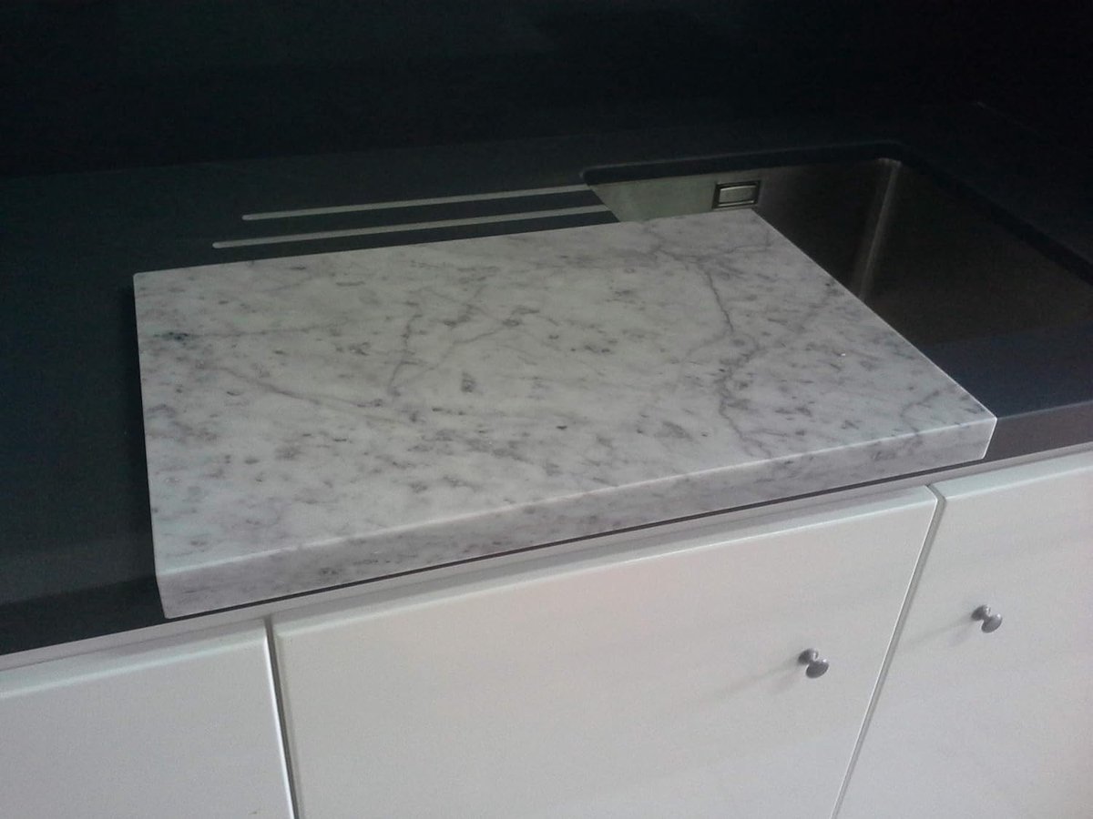 Marmeren Hakblok - Steen Plaat - Keuken Werkblad - Natuurlijk Materiaal - 59x46.5x2cm - Wit Grijs