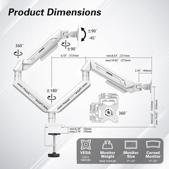 Mua NB North Bayou Monitor Mount, Monitor Ständer mit Gas Feder für 17 Mua NB North Bayou Monitor Mount, Monitor Ständer mit Gas Feder für 17