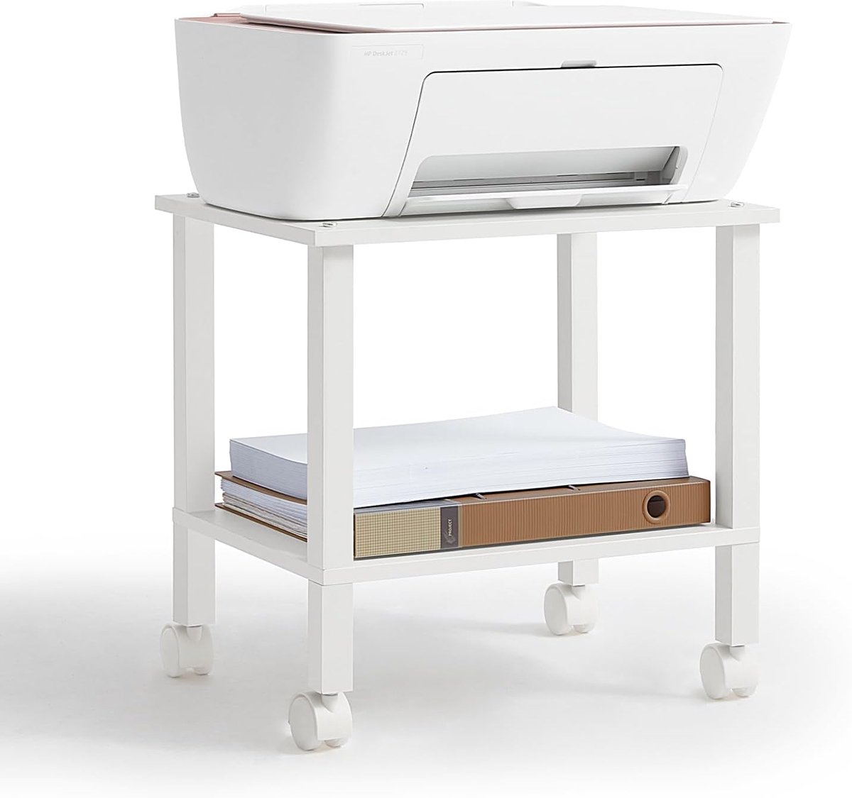 Printerstandaard - Printertafel Kar - Kantoor Opslag - 2 Lagen Wielen - 40x30x39 cm - Wit