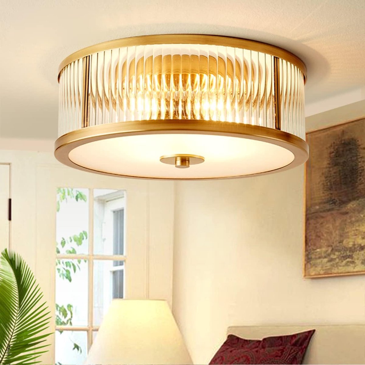 Plafondlamp Koper - Landelijke Lamp - Gang Verlichting - Volledig Koperen Armatuur - 35cm Diameter