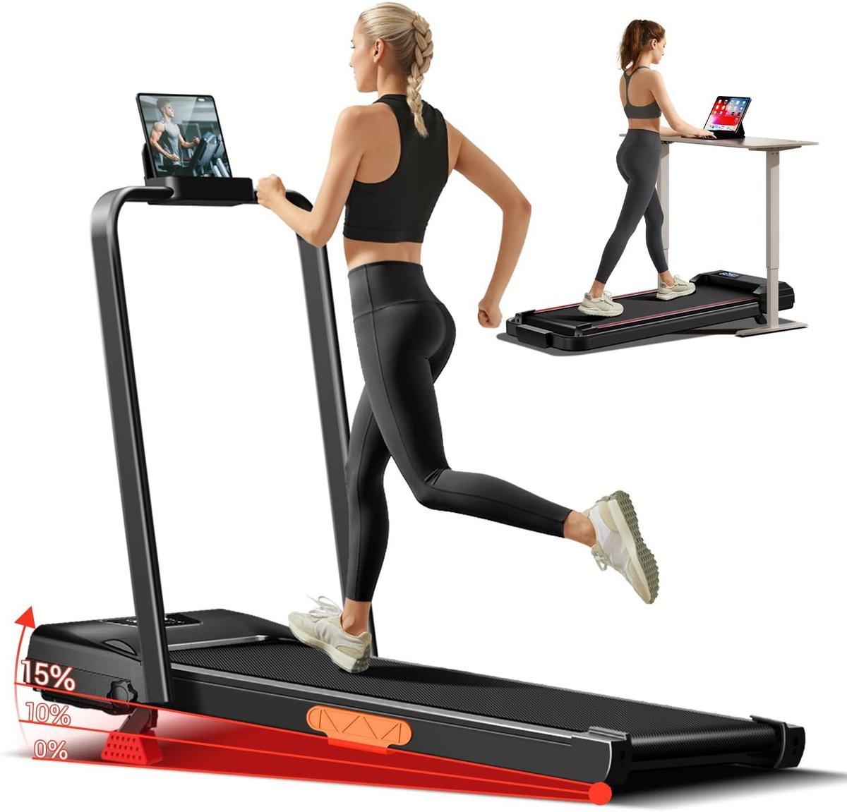 Loopband Thuis - Hometrainer - Cardiotraining - 15% Helling - Inklapbaar - Zwart