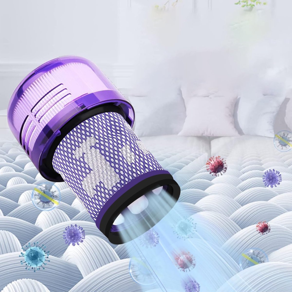 2-pack V12-filters - vervangingsfilters voor Dyson V12 Detect Slim Absolute Extra/Total Clean/Fluffy stofzuigers - SV34 - SV35 stofzuigers - wasbaar HEPA-filter met 1 borstel - onderdeelnummer 971517-01 thumbnail 3