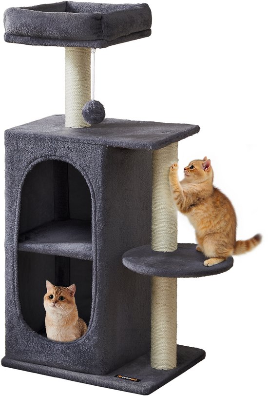 Feandrea - Krabpaal - Kattenboom - Voor Katten - Compacte - 2 Huisjes - Krabpalen
