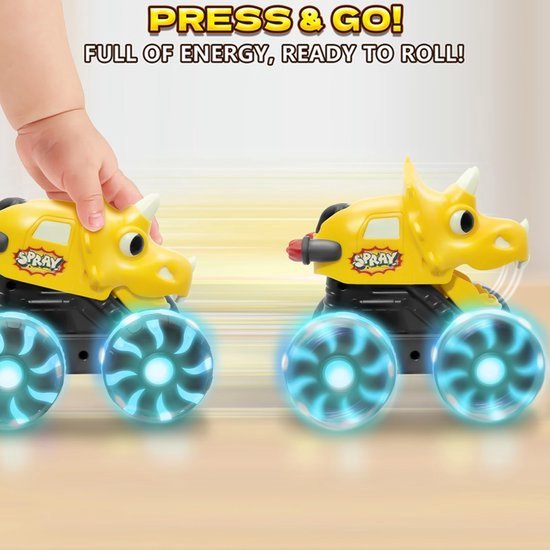 3-pack dinosaurus auto speelgoed - Kinderen Peuters - Lichtgevende wielen Monster Truck speelgoed - Voor jongens van 2, 3, 4, 5, 6, 7 en 8 jaar oud Kerst verjaardagscadeaus - Press & Go Dino Trucks speelgoed — afbeelding 3