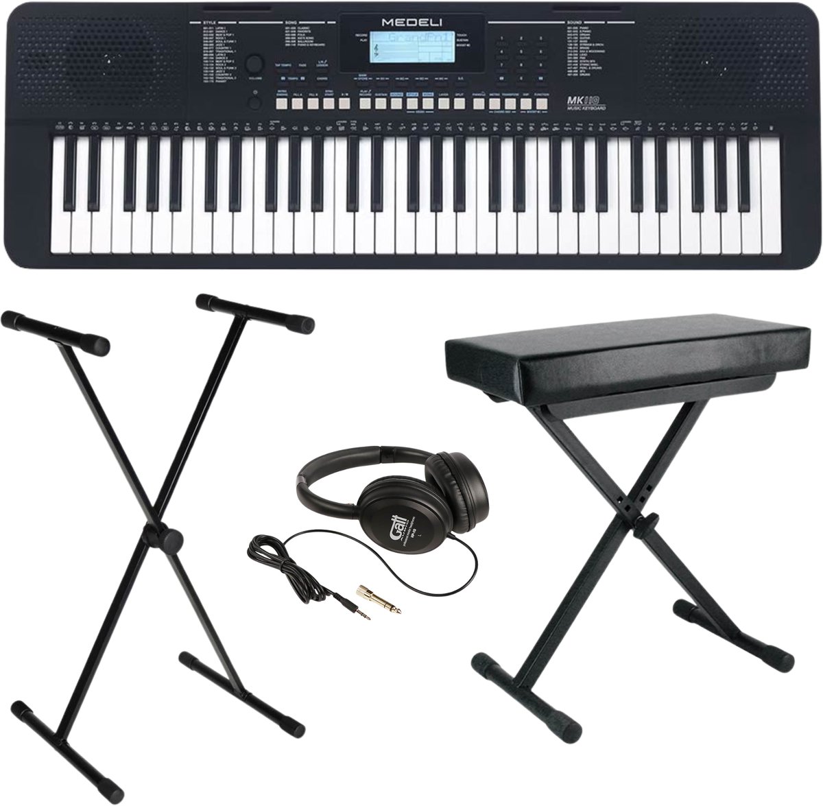 Medeli MK110 Keyboard Set met Standaard, Bank en Hoofdtelefoon 61 Toetsen Aanslaggevoelig
