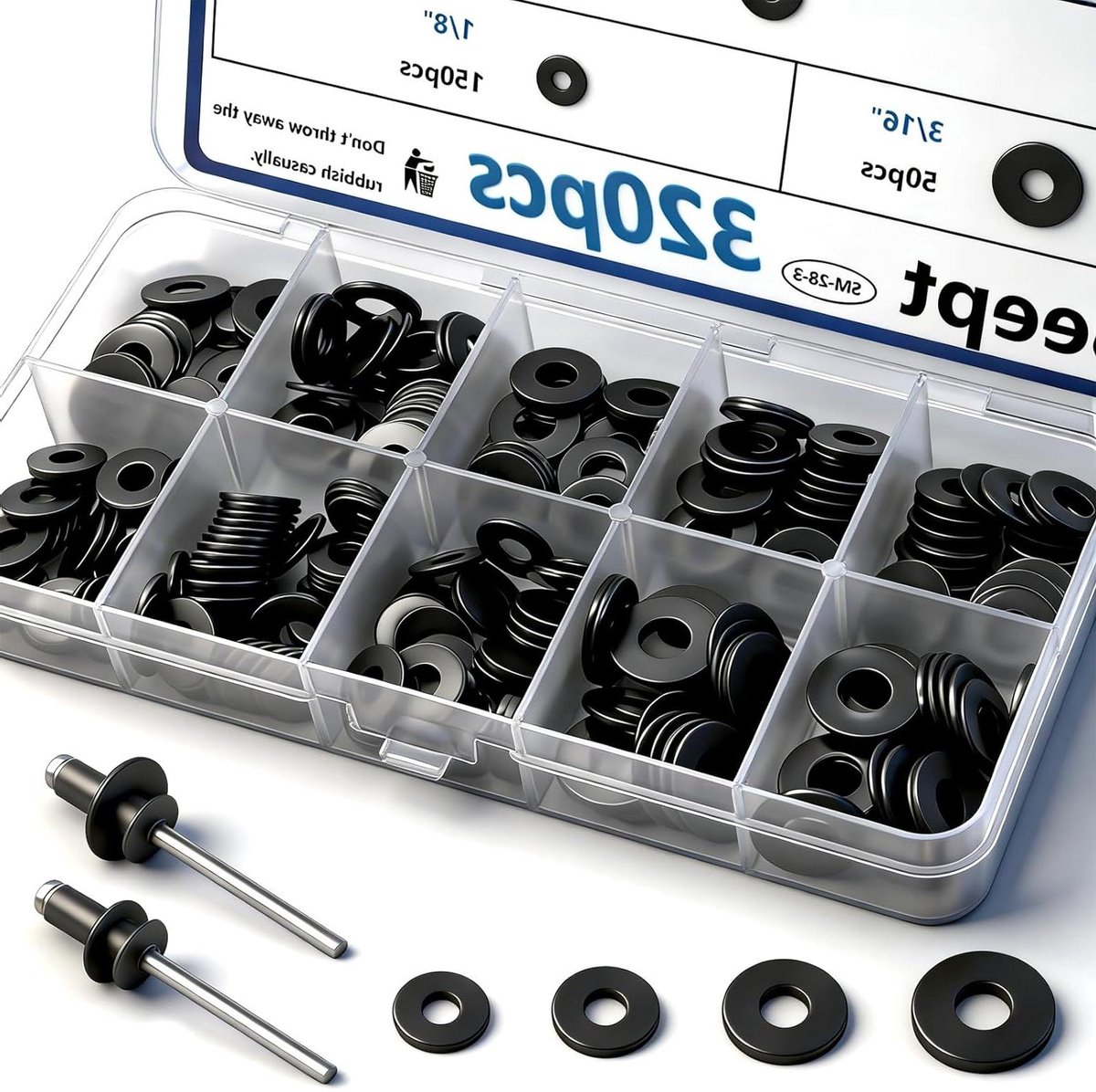 Popnagels Assortiment - Bevestigingsmateriaal - Reparaties Uitvoeren - Roestvrij Staal - 320 Stuks - Zwart