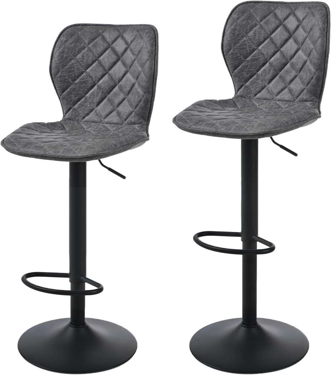 Barkrukken set - Barstoelen - Keuken en Bar - In hoogte verstelbaar - Set van 2 - Zwart