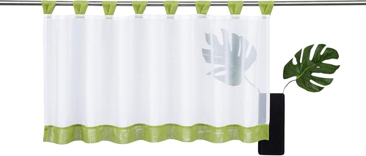 Keukengordijn - Vitrage Bistrogordijn - Keuken Decoratie - Gekleurde Lussen - 60x120 cm - Groen