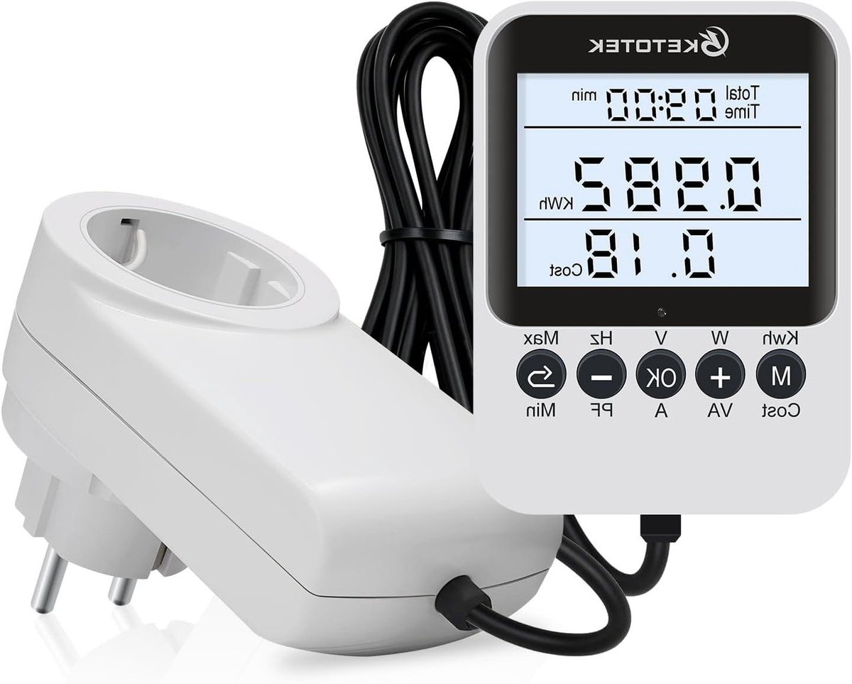 Energiekostenmeter - Stroomverbruik meter - Energieverbruik meten - Apart LCD scherm - 16A 3680W - Wit
