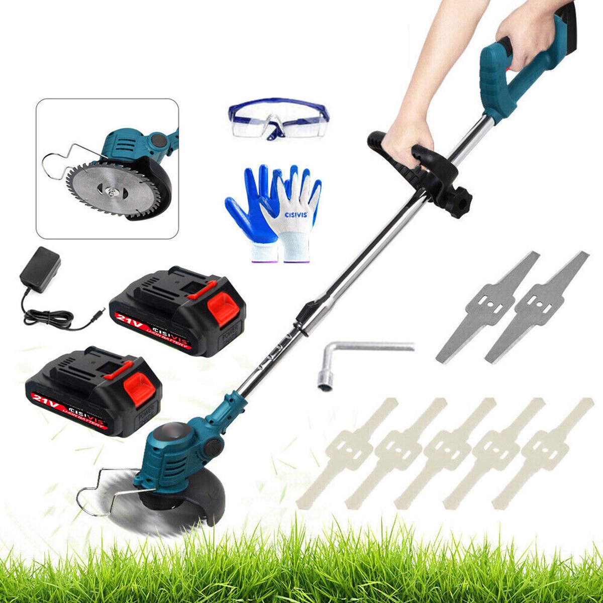 Accu Grasmaaier - 21V Elektrische Grasmaaier - Draadloze Grasmaaier met 2x6000mAh - 3 Messen & Verstelbare Hoogte - 900W Motor - Voor Tuin & Gazon – foto 6