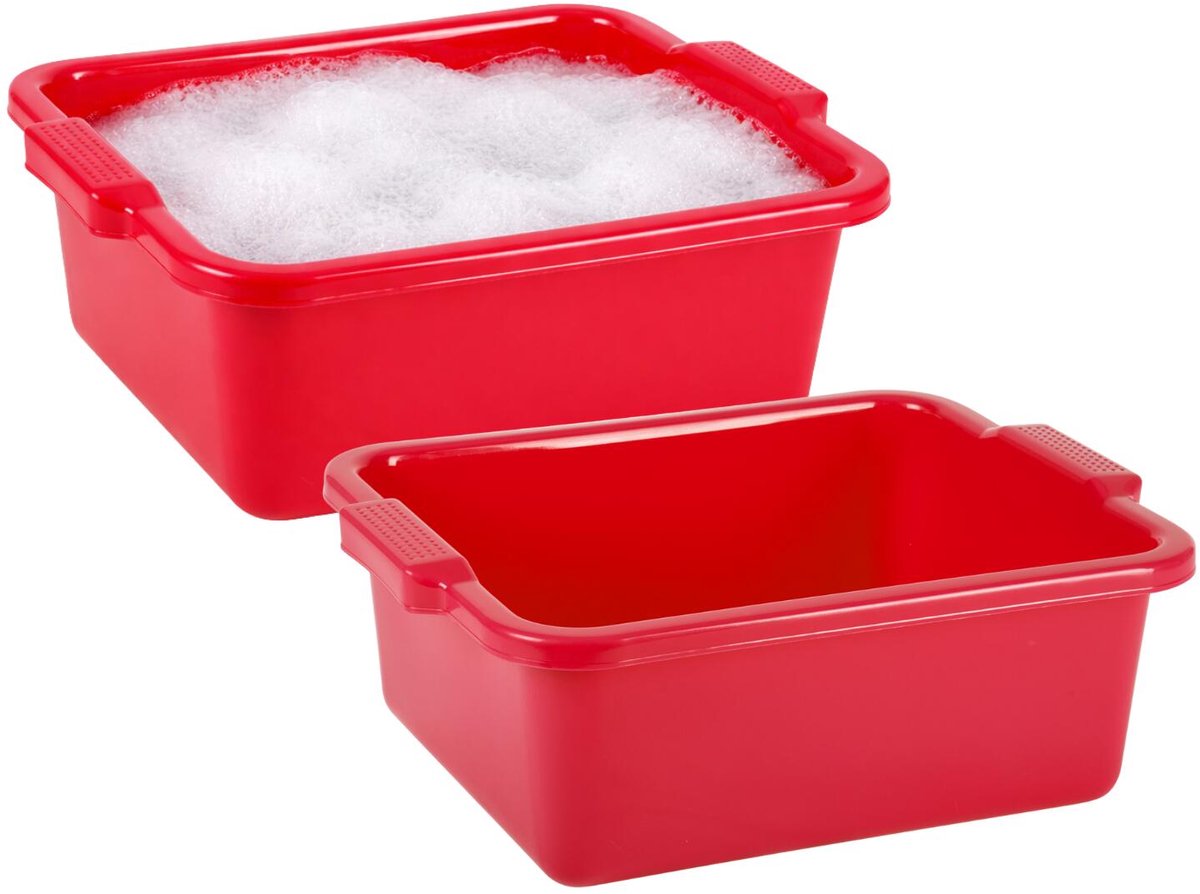 Plasticforte afwas en schoonmaak Teil - 2x - Rechthoek model - kunststof - 11 liter - 40 x 30 x 14 cm - rood- spoelbak
