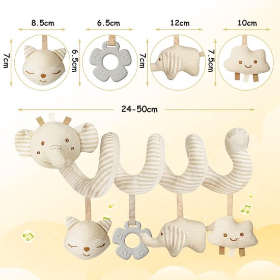 Baby Activiteitsspeelgoed - Wagenspiraal Pluche - Baby Vermaak - Zachte Pluche Stoffen - 20 cm - Beige — afbeelding 3