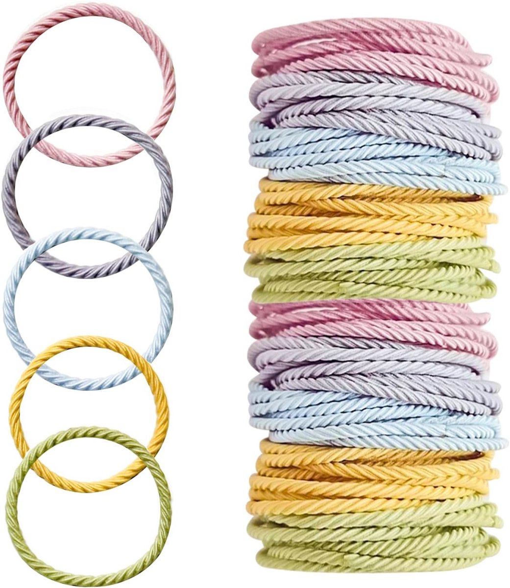 Pack van 100 Vrouwelijke Haarbandjes, 4.5 cm, Elastische Vlechtbanden voor Meisjes, Metalen Vrije Ponytail Houder, Kleine 2 mm Elastische Haaraccessoires voor Diverse Haarstijlen