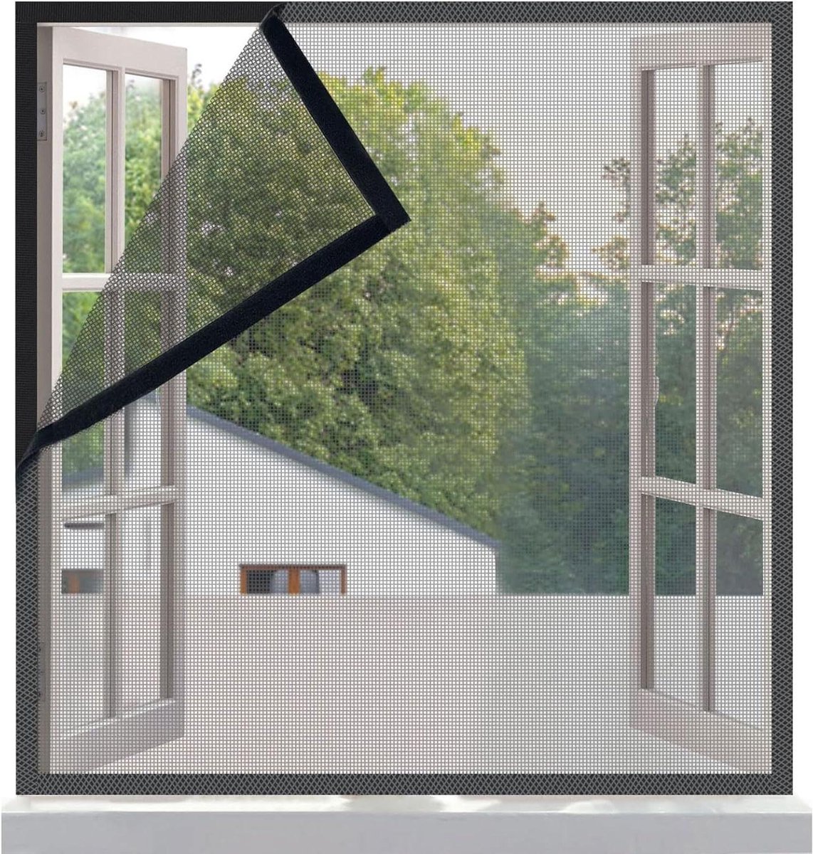 Vliegengordijn Hor - Raamhor Muggenhor - Insecten Buiten Houden - Zonder Boren Installatie - 115 x 110 cm - Grijs
