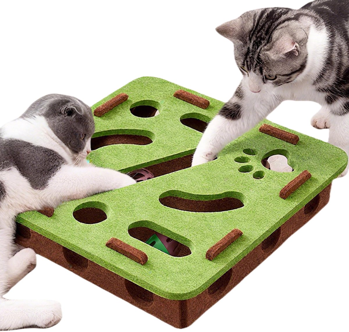 carmdering - Katten Puzzelspeelgoed - Interactief bord - Met 3 ballen, mentale stimulatie - Maze-indeling met gaten en tunnels, voorkomt verveling - Stevig en duurzaam, opstaande randen voorkomen wegrollen