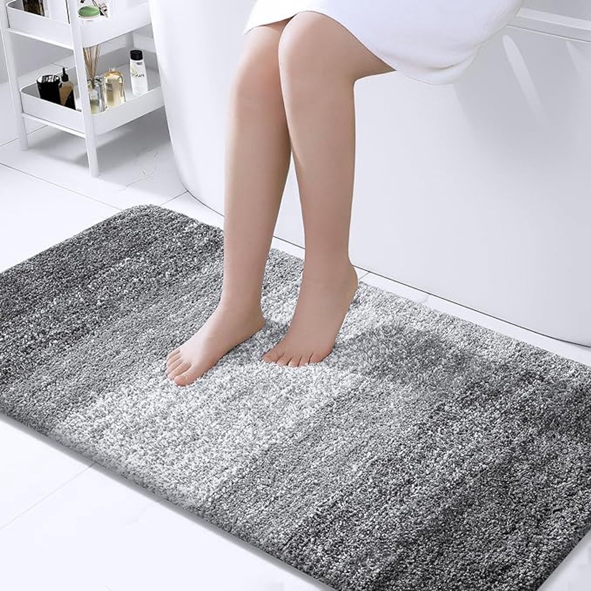 Olanly Badkamermat - Absorberende Badmat - Douchemat - Pluche Antislip Mat - 61x120 cm - Grijs - Super Zacht