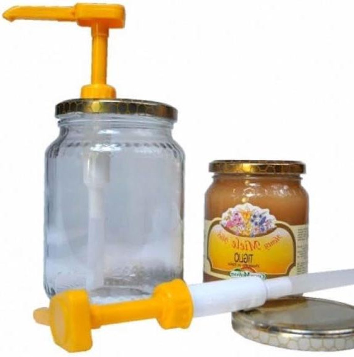 Honing Dispenser - Pot Dispenser - Keuken Gebruik - Met Pomp - 1 kg Capaciteit - Transparant