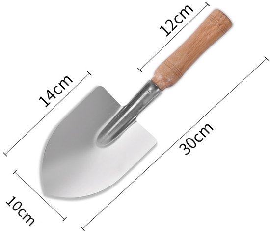 Tuinschep - Roestvrijstalen tuinschep - Tuinschep met breed blad - Kleine tuinschep - Tuinschep met houten handvat - Roestvrijstalen tuinschep met houten handvat - Houten handvat - Matte afwerking - Geschikt voor planten en graven - Zilver, beige van Merkloos	 — afbeelding 2