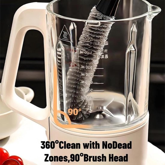 Bekerborstel - flessenborstel - 2-in-1 borstel - schoonmaakborstel - schoonmaakaccessoires - geschikt voor bekers, blenders, theepotten en babyflesjes - grijs - 33,5*6 cm — afbeelding 3