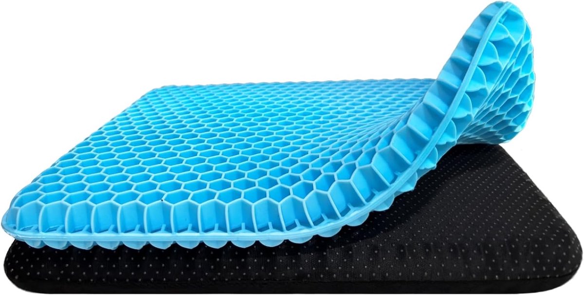 Gelkussen - Gel Zitkussen - Gelkussen Zitten - Stuitkussen - Wigkussen - Stoelkussen - Orthopedisch - Traagschuim Kussen - 42 x 37 x 3.5 cm - Blauw - van Imperatoris