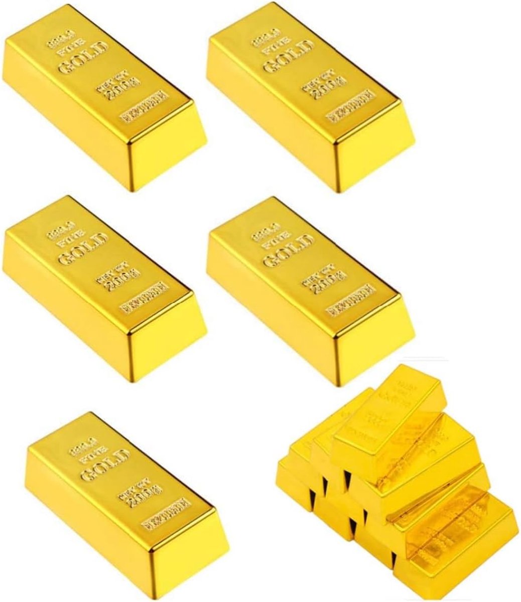 longziming - Set Van 5 Gouden Replica Staven - Plastic Nep Goudstaven - Decoratieve Gouden Bakstenen Voor Woonkamer, Kantoor En Home Decoratie - 6×2.7×1.7cm