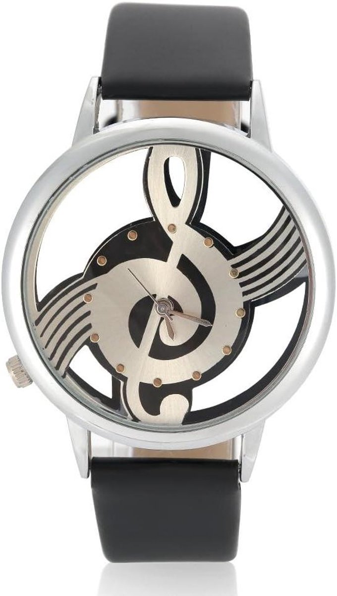 Horloge - Polsband - Dagelijks gebruik - Muzieknoot ontwerp - 38 cm wijzerplaat - Zwart