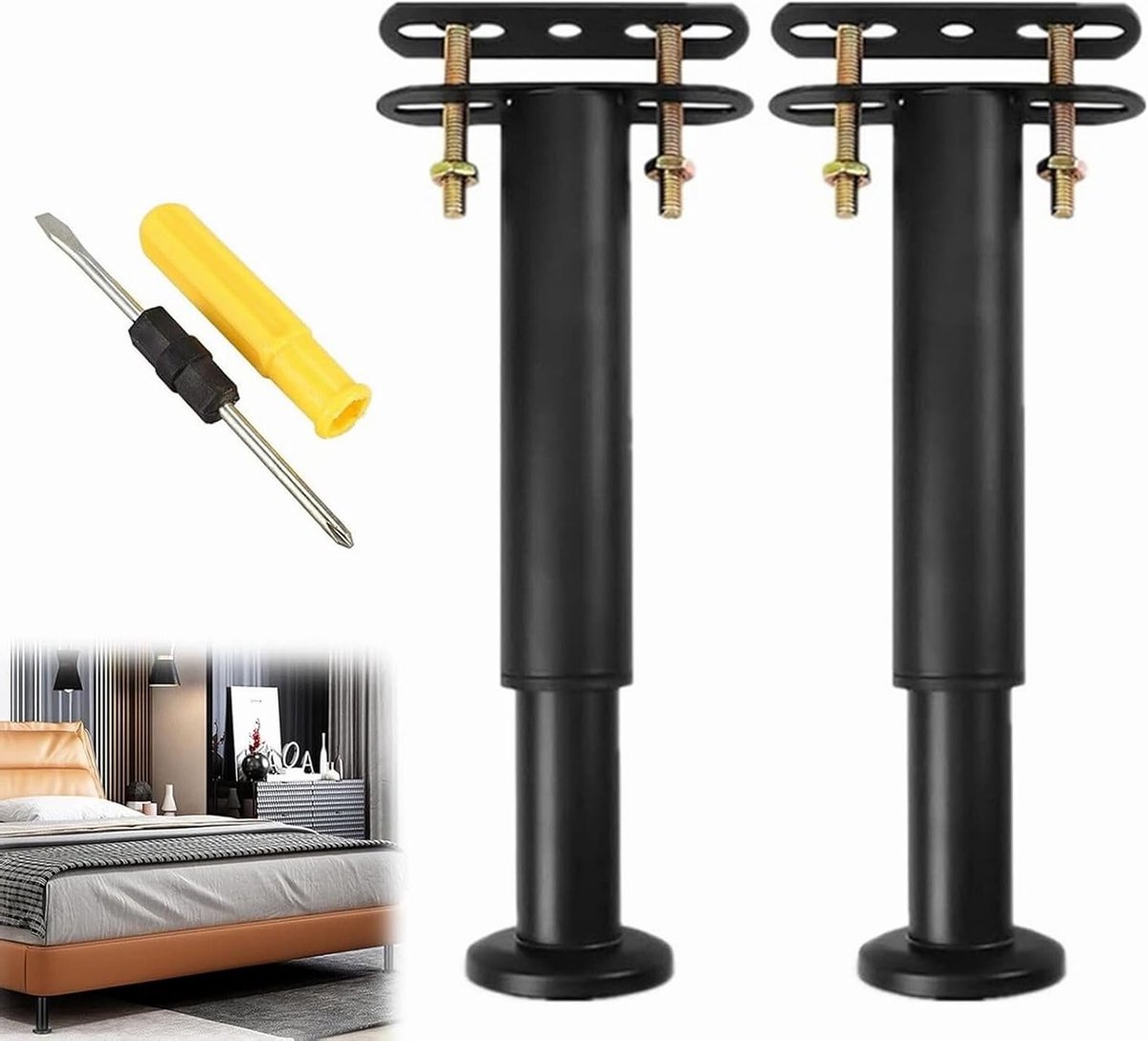 Verstelbare Meubelpoten Set van 2, Zwarte Poten voor Keukenkasten, Bedden en Sofas, Hoogte 18-31 cm, Ideaal voor TV Meubels en Meubelrenovatie