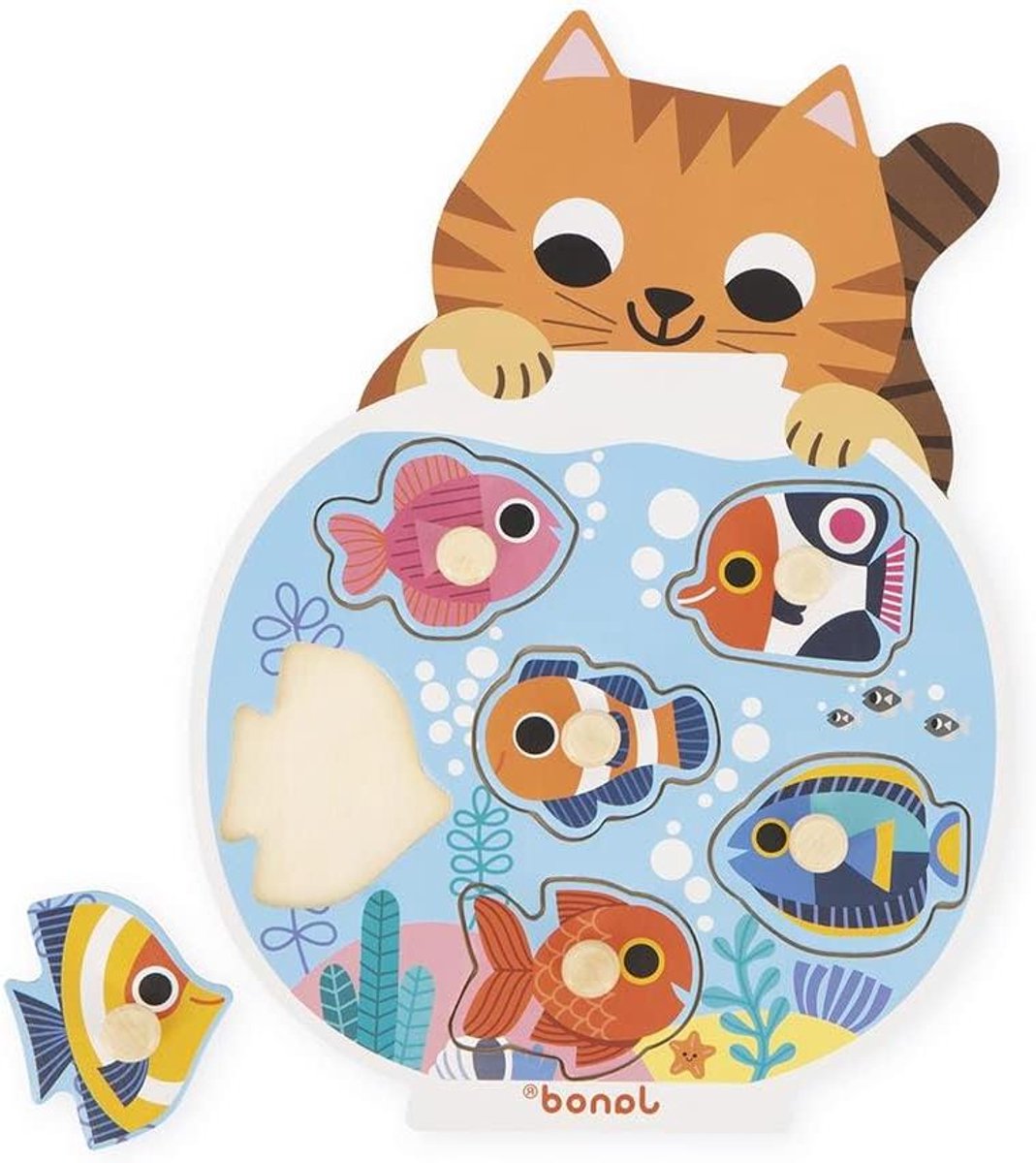 Houten Puzzel - Aquarium Puzzel - Fijne Motoriek Trainen - Met Houten Knoppen - 6 Stukken - Meerkleurig