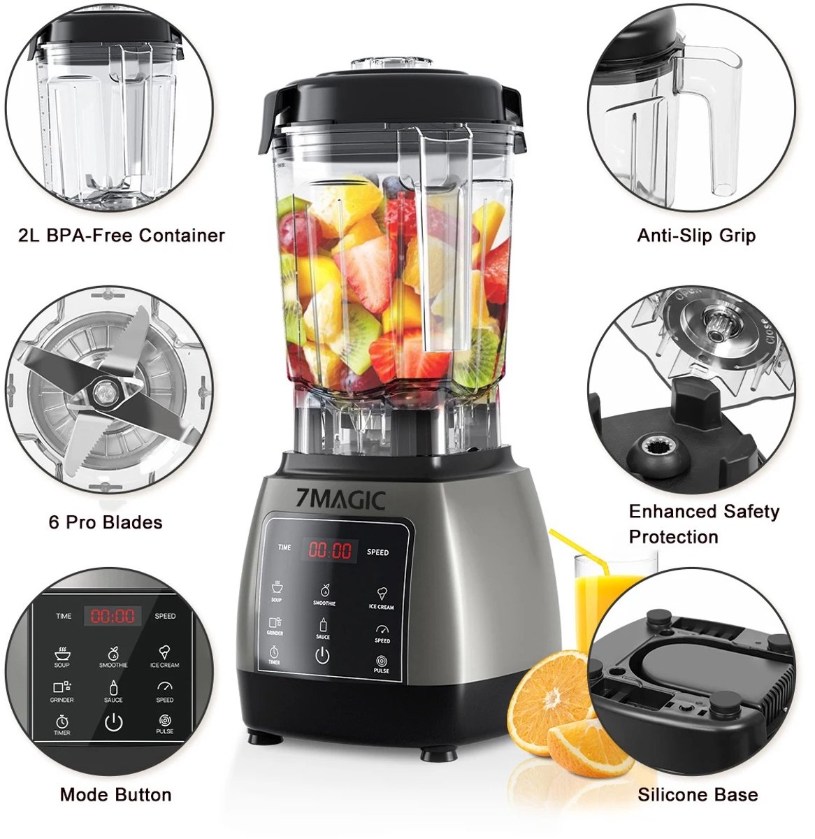 SlicePro Professionele Blender – 2L BPA-vrije Kan – 2000W - Smoothie, IJs & Fruit Mixer – Timer Functie – Zwart