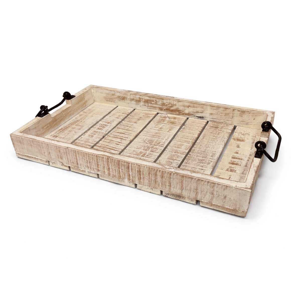 Koipa Houten Dienblad Rechthoekig Medium - WhiteWash - Antislip - 50x30 cm - Geschikt voor Keuken en Woonkamer