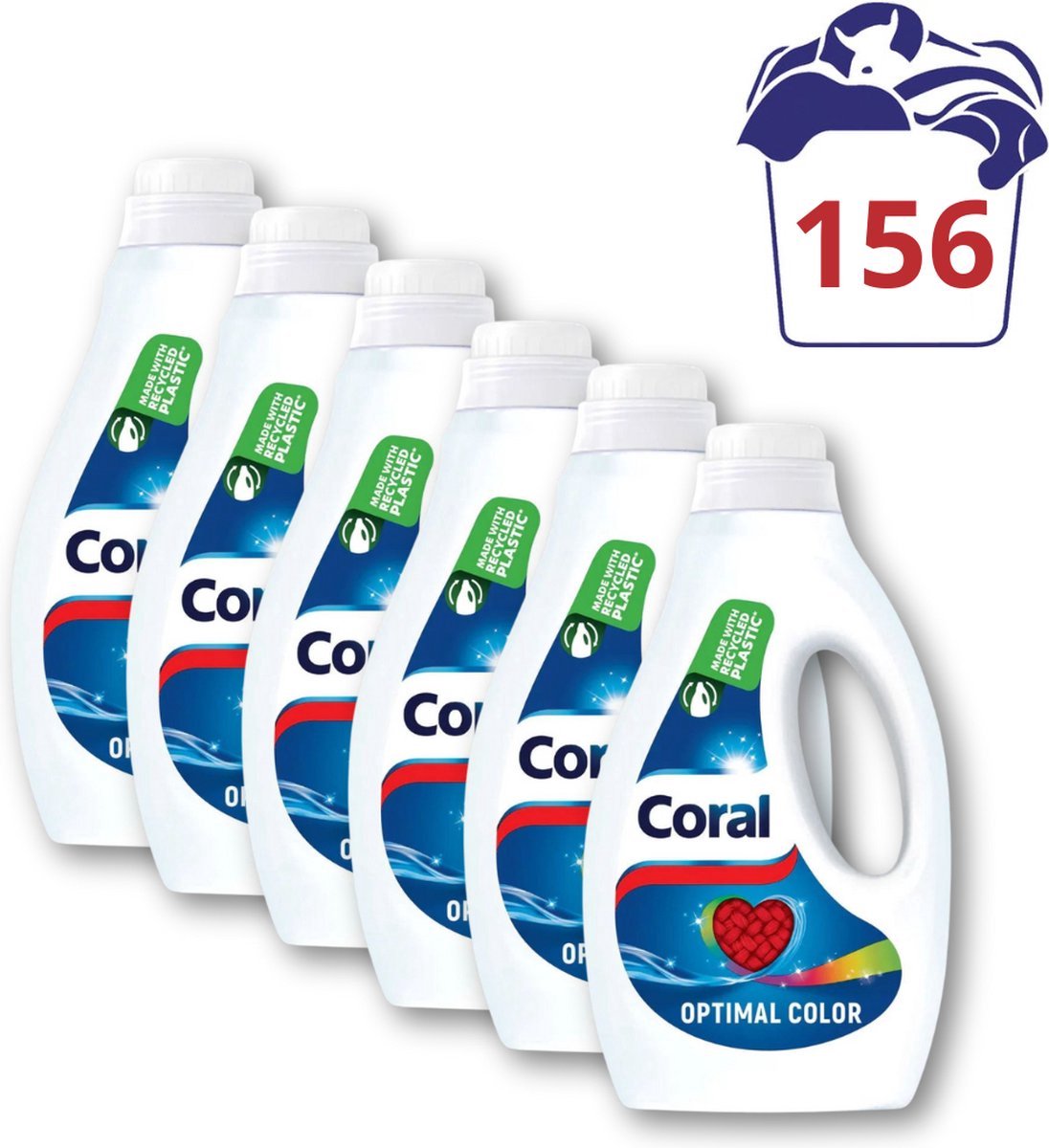 Coral vloeibaar wasmiddel Optimal Color - Voor gekleurde was - 156 wasbeurten (6x 1.17L)