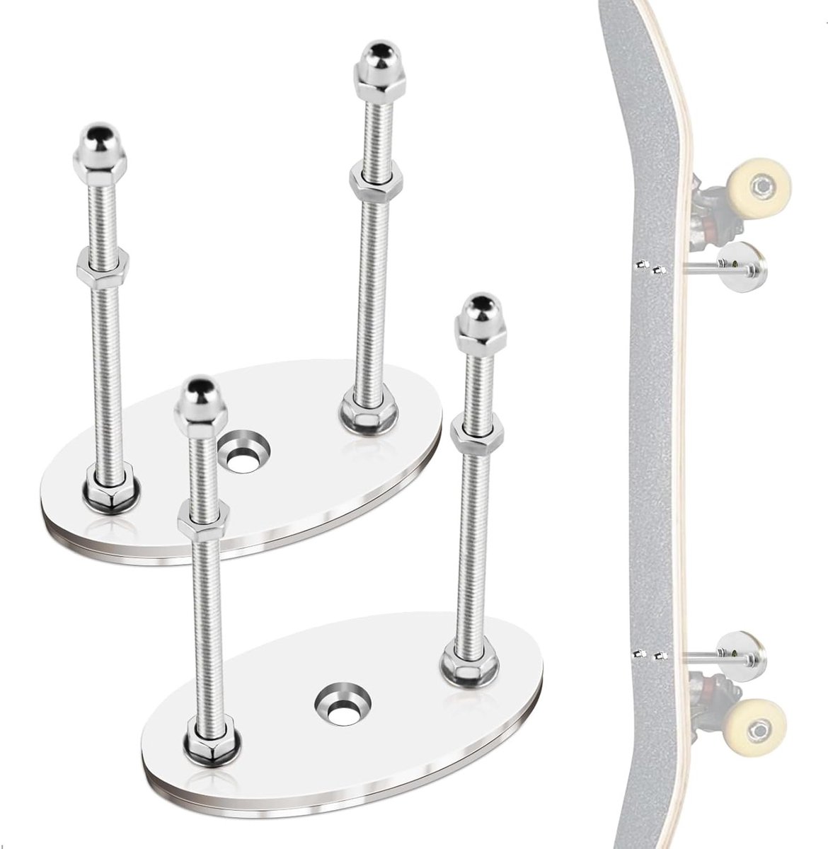 Skateboard Wandhouder met Bevestigingsaccessoires - Zwevende Effect Skateboard Steun voor Woonkamer en Garage - Set van 2 Metalen Wandmontage voor Skateboards