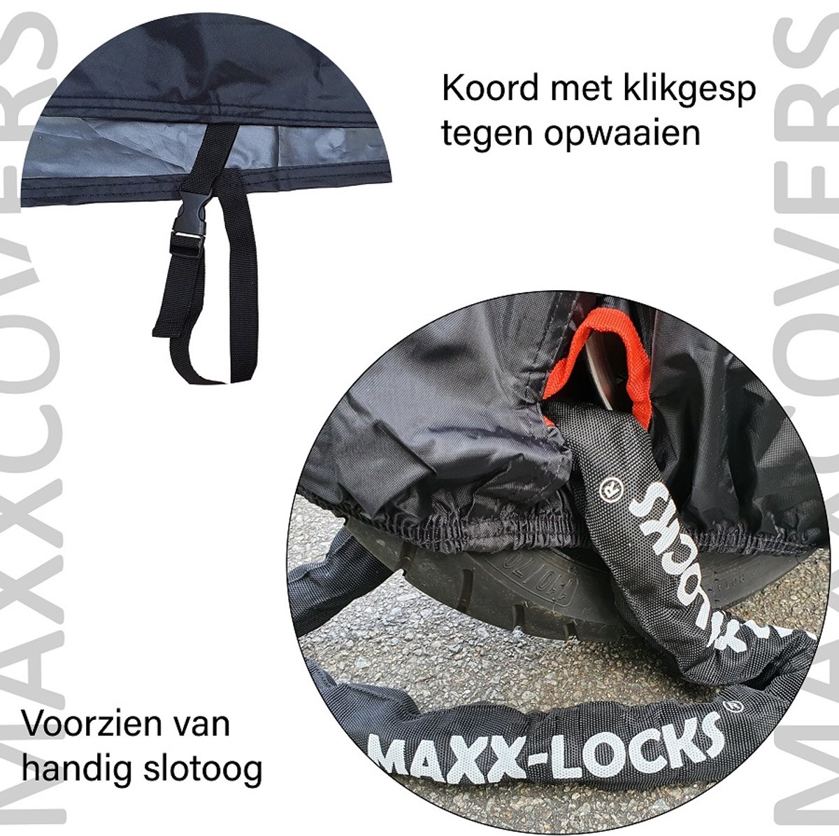 Maxxcovers - Scooterhoes met Windscherm Waterdicht - Universele Hoes voor Buiten - Ook voor Vespa Sprint Scooter - Maat M - Zwart – foto 4