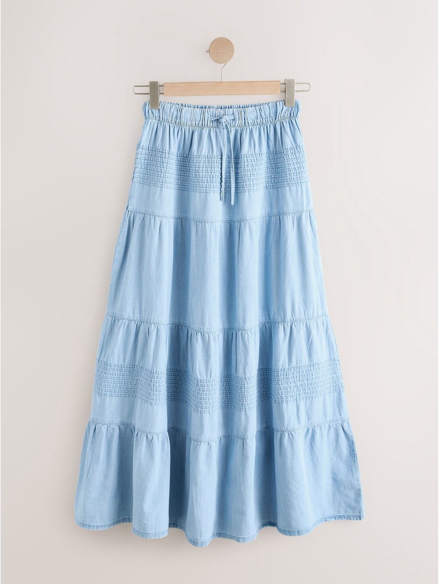 Next - Dames - Gelaagde lange rok in bleached-look - Blauw