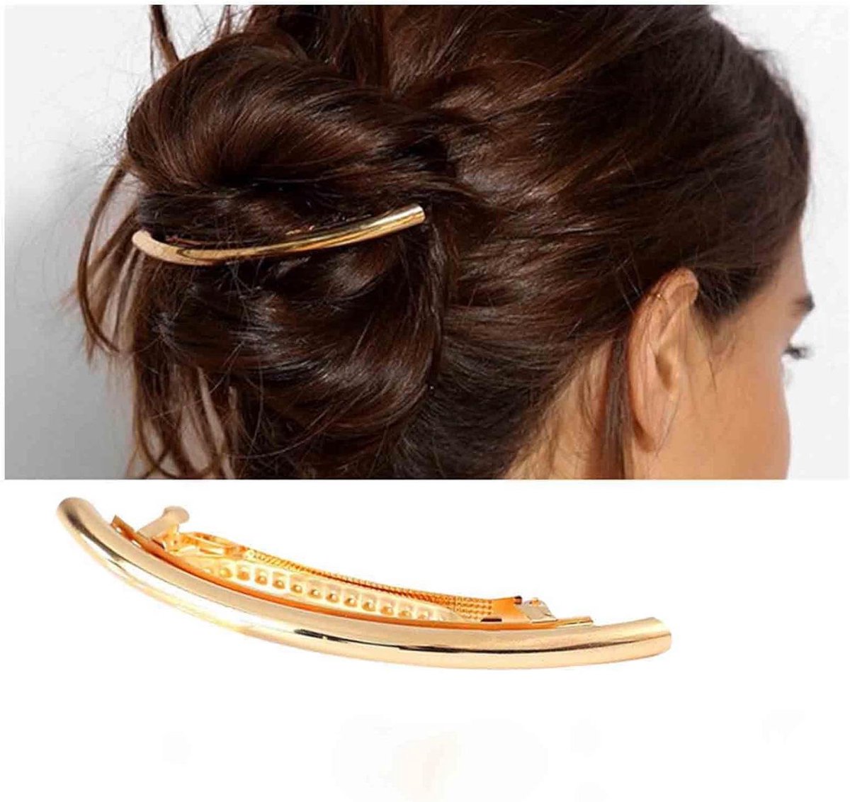 Haarclips Goud - Haarspeld Gebogen - Haar Stijl Vormen - Metalen Sieraden Clip - 10 cm - Goud