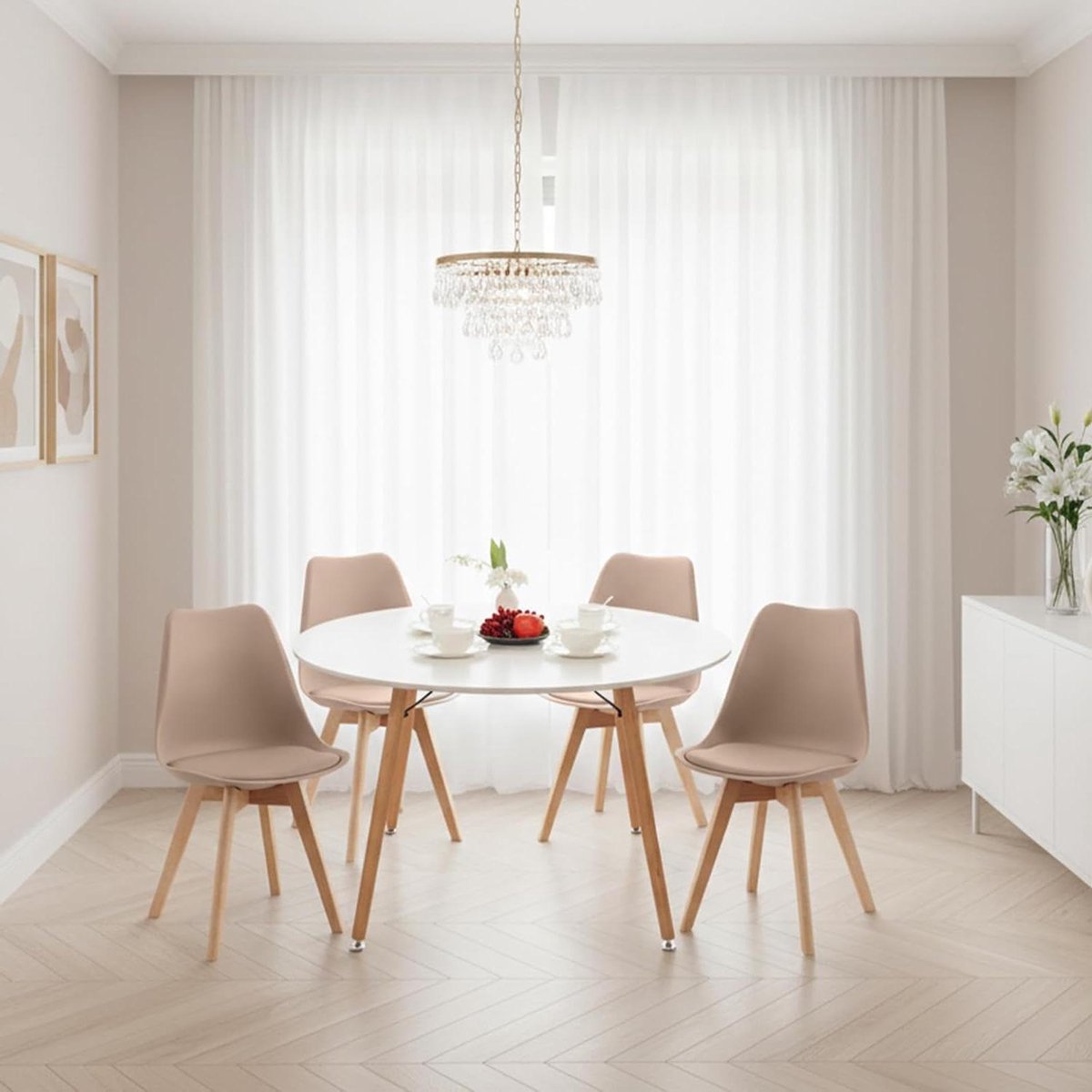 Eettafel met stoelen - Eetgroep modern - Samen eten - Ergonomische stoelen - 120 cm tafel - Kaki beuken